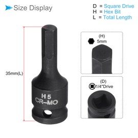 CoCud Impact Hex Bit Socket, 1/4" Square Drive 5mm Hex 35mm Length, CR-MO Chamfered Design Pin Hole Metric Hex Socket - (Applications: for Impact Wrench Home Improvement)