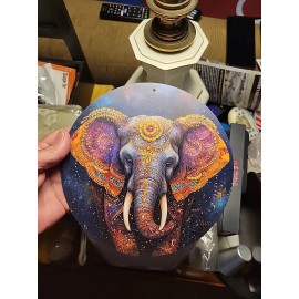 WALL MOUNT ART ROUND CIRCULAR METAL 8INCH UNIQUE EXOTIC JEWELED INDIAN ELEPHANT