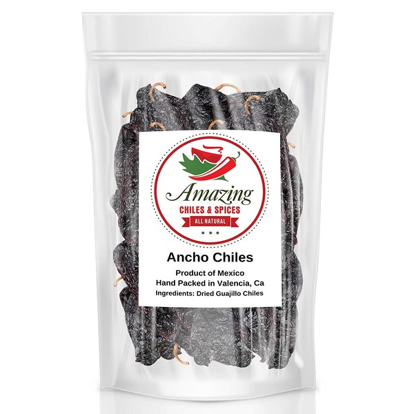 Dried Ancho Chiles Peppers 10 oz –Natural and Premium. Great For Recipes Like Mexican Mole, Sauces, Stews, Salsa, Meats, Enchiladas. Mild to Medium Heat, Sweet & Smoky Flavor. Air Tight Resealable Bag