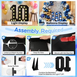 Froova Light Up Numbers Marquee 10, Large 4FT Numbers 10 Mosaic Number with Lights for 10th Birthday Decorations Light Up Sign Cardboard DIY Number Pre-Cut Frame Giant Foam Board Kit Anniversary Party