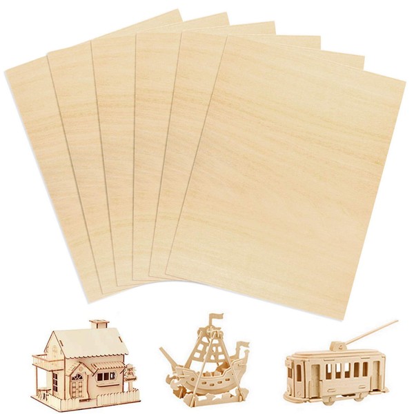 6 Pcs Basswood Sheets for Cricut Maker, 300x200x1.5mm Thin Plywood Sheets Balsa Wood Sheets Unfinished Cricut Wood Sheet for Cricut Maker, Buildings Model and Crafts Project