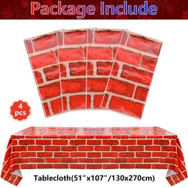 PIXHOTUL 4 Pcs Red Brick Tablecloths, 51in x 108in Brick Wall Backdrop, Brick Table Covers, Brick Wall Scene Backdrop Decoration for Holiday, Birthday, Christmas (4, 51'' x 108'')