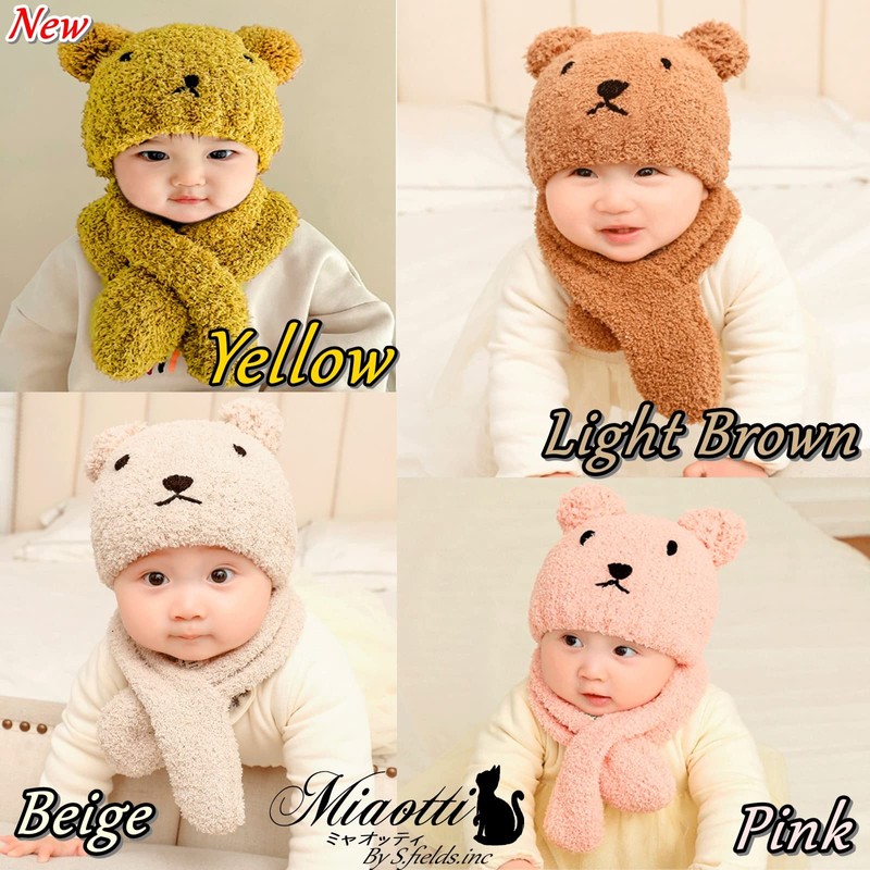 Miaotti Baby Knit Hat, Scarf, 2-Piece Set, Bear, Baby, Newborn,