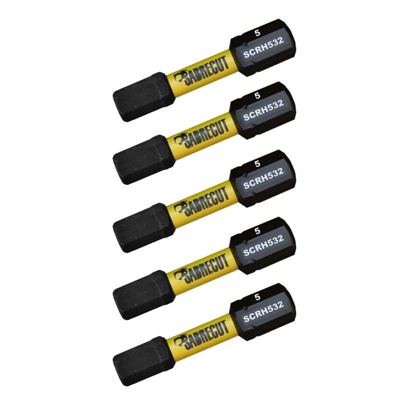 5 x SabreCut SCRH532_5 32mm H5 Hex Magnetic Impact Screwdriver