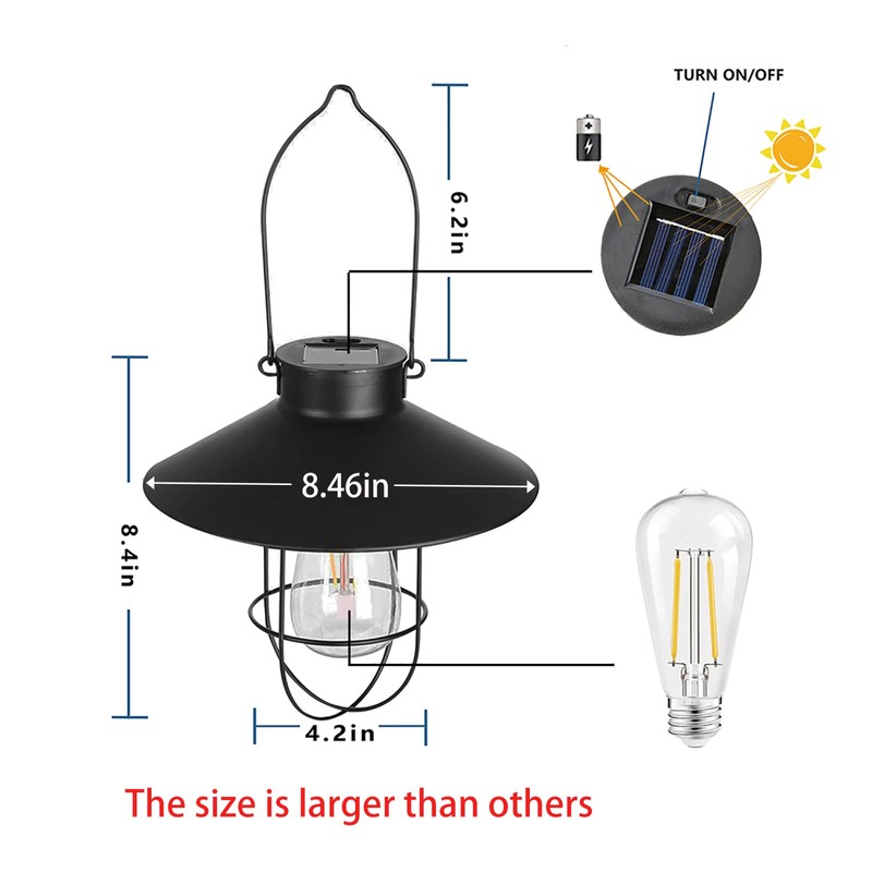 pearlstar Solar Lantern Outdoor Hanging Light Metal Solar Lamp with