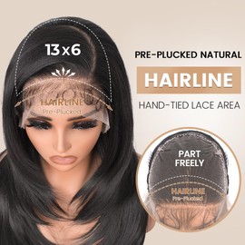 13x6 Lace Front Wigs Straight HD Lace Front Wigs Natural Black Straight Glueless Wigs Synthetic Pre Plucked Layer Frontal Lace Wigs for Women (Natural Black, 22inch)