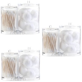 Huji Acrylic Cosmetic Organizer For Q-Tip and Cotton Ball Holder With Lids - 9.36oz and 17.61oz Jars (3 PK)