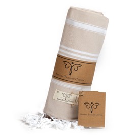 SMYRNA TURKISH COTTON Classical Series Throw Blanket 50x60, Outdoor Blankets, Throws and Blankets for Couch, Sofa, Bed, Chair, Beach Picnic, Travel Boho Turkish Blanket, Beige