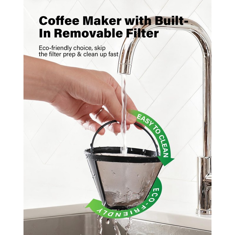 SHARDOR 8-Cup Drip Coffee Maker with Reusable Filter and Glass