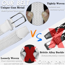 LOVMEAD Elastic Belt Stretch Belt Braided Men Women Value Golf Fabric Belt Braided Belt Stretchy, White