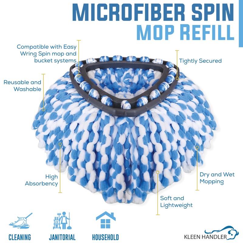 KLEEN HANDLER Microfiber Spin Mop Replacement Head Refills | Compatible