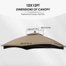 MASTERCANOPY Replacement Canopy Top for Lowe's Allen Roth 10x12 Gazebo #GF-12S004B-1 (Khaki,Polyester)