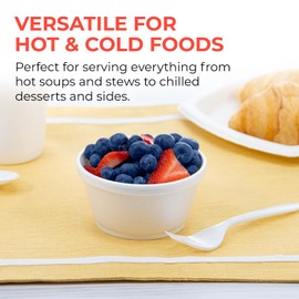 HOME GOODS MARKETPLACE 8 oz Insulated Foam Bowls – Leak-Resistant Disposable Bowls for Hot & Cold Foods – Wide Base Squat Containers - Perfect for Soup, Chili, Ice Cream – Pack of 50