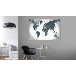 Pinboards - Canvas Prints - World Map 60x40 cm/24"x16" 1 piece Cork Board On Non-Woven Material XXL Memoboard Noticeboard Message Board Image Picture Home Decor Wall - White Grey k-B-0011-p-c