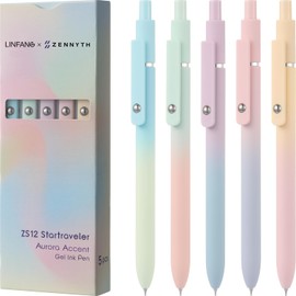 LINFANC - Bolígrafos de gel, 5 unidades, de punta media, 0,7 mm, tinta negra, para diario, bolígrafos estéticos, suministros escolares, bolígrafos negros, bolígrafos de tinta de gel de secado rápido, suministros de oficina