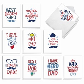 The Best Card Company 20 Assorted Father's Day Notecards Bulk Box Set 4 x 5.12 Inch Envelope for Dad, Pa, Pop, Daddy, Stepfathers (10 Designs, 2 Each) Dad Graphics AM10344FDG-B2x10