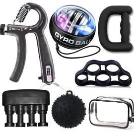 Hand Trainer Finger Trainer Kit, Hand Training Device, Grip Trainer with Counter, Finger Stretcher, Finger Training, Anti Stress Ball, Gyroscopic Ball Trainer for Fitness, Strength Training, Home