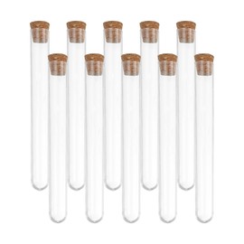 PATIKIL 8ml Test Tubes Set, 10pcs 3.94x0.47" PS Clear Round Bottom Test Tube Containers with Wood Stopper for Bead Party Candy Bath Salt Storage Scientific Experiment Plant Propagation