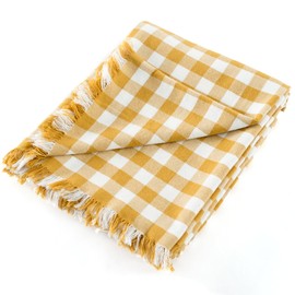 CloudDwelling 100% Cotton Throw Blanket Plaid Soft Lightweight Cozy Farmhouse Tassels Summer Thin Breathable Throws for Couch Sofa Bed (60" × 80" Yellow)