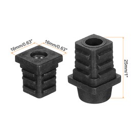 sourcing map 4 Set Leveling Feet, M6x16x16mm Plastic Adjustable Furniture Leg Leveling Square Tube Insert Screw-in Glide Levelers for Table Chair Furniture, Black