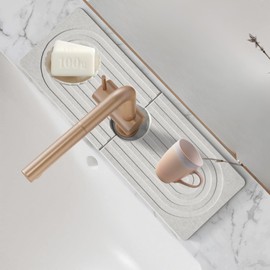 Velony Vacay Kitchen Faucet Mat, Stone Quick Dry Faucet Mat for Kitchen Sink Faucet Splash Guard for Bathroom Counter, Kitchen [White, 15.7" x 3.9"]