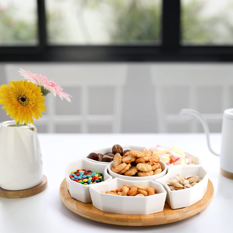 SOUJOY 11'' Lazy Susan Serving Tray, Porcelain 360° Rotatable Serving
