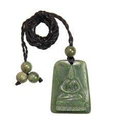 81stgeneration Women's Men's Carved Nephrite Jade Greenstone Sitting Buddha Pendant Necklace