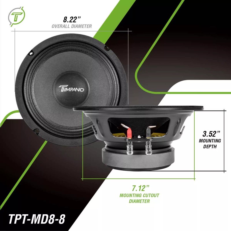 TIMPANO AUDIO (2) 8" MIDRANGE TIMPANO 700WATTS TPT-MD8-8 CAR PRO
