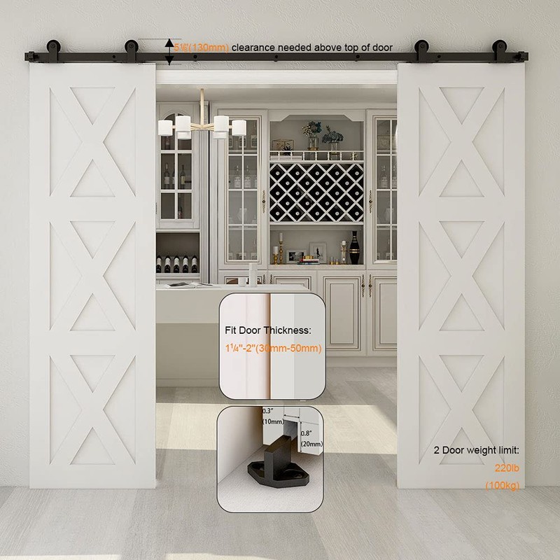 TSMST 12FT Sliding Barn Door Hardware Kit for Double Wood