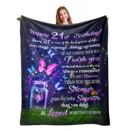 Ryubein 21st Birthday Gifts for Her, 21 Year Old Birthday Gifts for Her, Gifts for 21st Birthday Female, Gift for 21 Year Old Female, 21st Birthday Decorations, 21st Birthday Gifts Blanket 50" X 60"