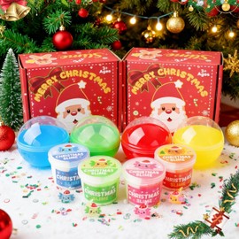 Christmas Slime Kit with 4 Pack Butter Slime - Xmas Axolotl Stickers and Charms for Girls & Boys, Stretchy, Non-Sticky, Party Favors, Stocking Stuffers, Xmas Gifts for 4 5 6 7 8 9 10+ Year Old
