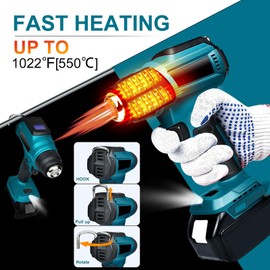 Cordless Heat Gun for Makita 18v Battery, 350W 122℉-1022℉ Fast Heating Soldering Hot Air Gun with LCD Digital Display for Shrink Tubing, PVC Wrap