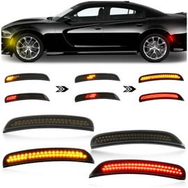 ULTRALTH Dynamic LED Side Marker Lights for 2015-2024 Dodge Charger (SXT/Scat Pack/SRT Hellcat) - Sequential Amber Front & Red Rear Turn Signals | 4pc Direct Replacement Kit | Plug & Play