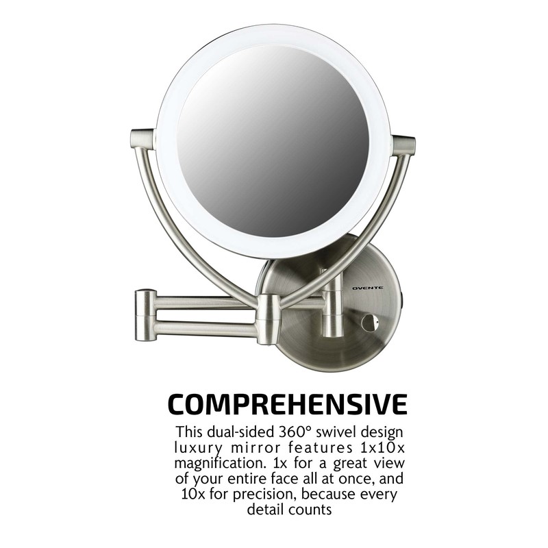 Ovente 7.5" Lighted Wall Mount Makeup Mirror, 1X & 10X