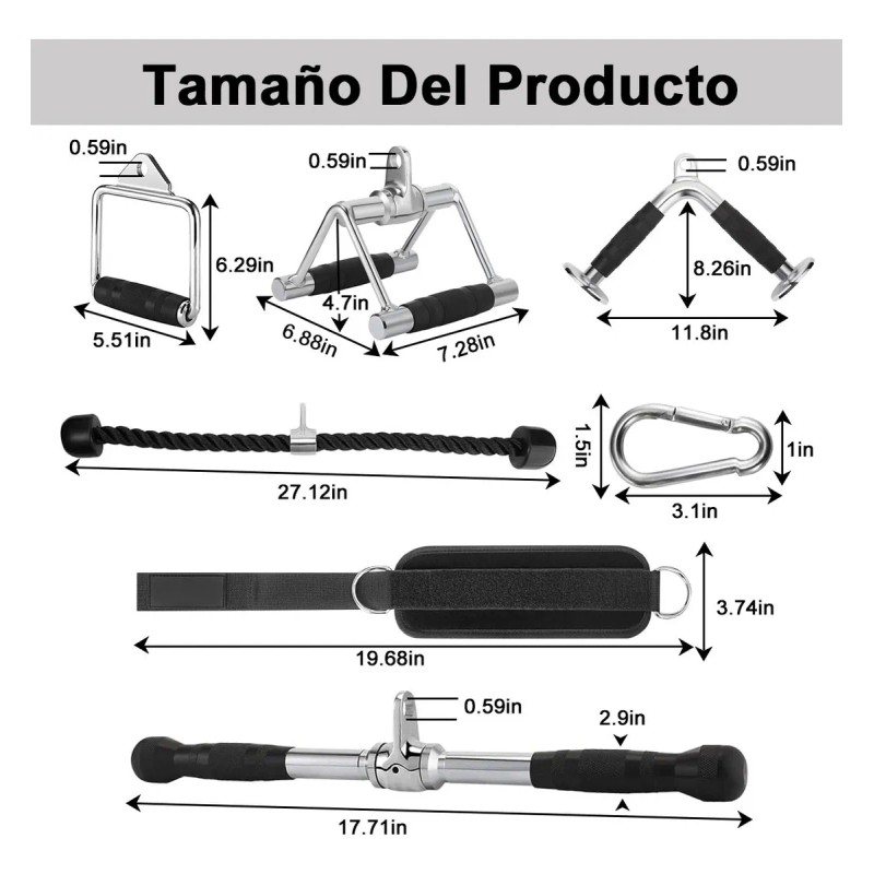 7 Agarradera Maneral Recta V Doble D Trícep Cuerda Gimnasio