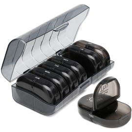 XL Weekly Pill Organizer 2 Times a Day, Pill Box 7 Day with One-Side Large Opening Design for Easy Filling, Black Privacy Protection AM PM Pill Case for Medication/Vitamins/Fish Oils/Supplements - Color: Yellow