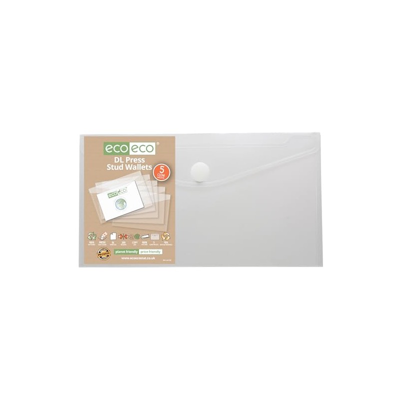 eco-eco DL 95% Recycled Clear Press Stud Popper Wallet, Plastic