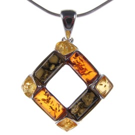 Baltic amber and sterling silver 925 diamond shape pendant (no chain)