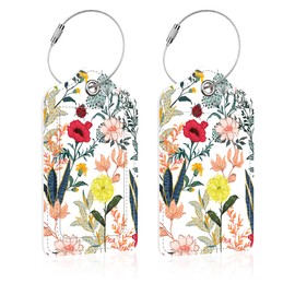 iapodiad 2 Pack Luggage Tag for Suitcase,Blooming Flower PU Leather Suitcase Tags Identifiers with Privacy Name Address Labels and Steel Loop for Women Men Travel