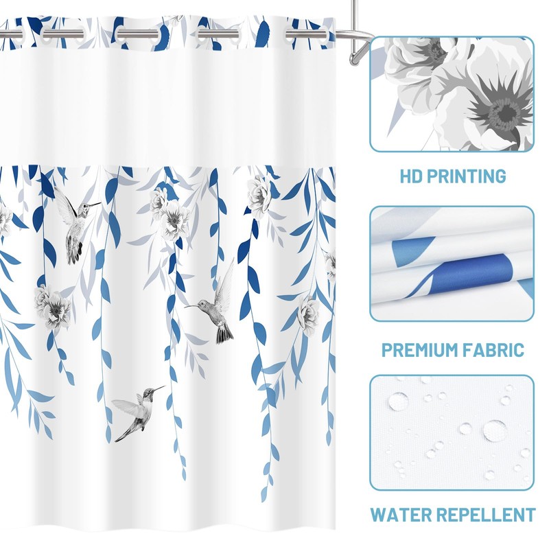 WITHLOC No Hook Shower Curtain with Snap in Liner -