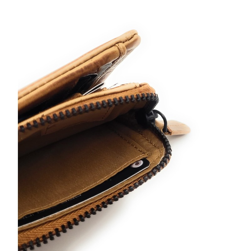 Genuine Leather Mini Wallet Vintage Waxed Cowhide Leather with RFID