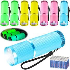 Joycabin 8 Stück Mini LED Taschenlampe Kinder, klein LED Aluminium Handlampe mit Lanyard und 24 AAA Batterien, Nachtleuchtenden Taschenlampe Camping Handlampe für Outdoor Wandern Party Geschenke