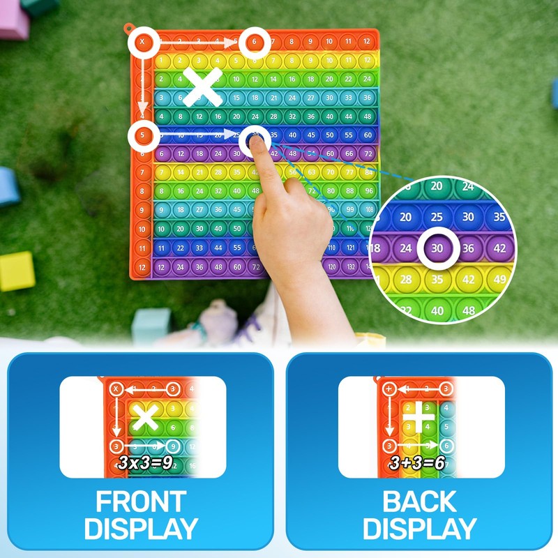 Times Table Poppet 12x12 Math Fidget Toy, Double-Sided Multiplication Popper,