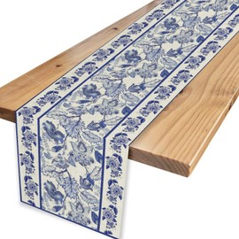 Camino de mesa con estampado floral azul, decoración clásico de primavera y verano, diseño de flores silvestres para el hogar, cocina, comedor, fiesta, decoración de interiores y exteriores, 13 x 72