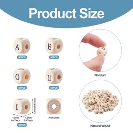 FASHEWELRY Wooden Alphabet Beads 12mm Letter A E I O U Vowels Loose Spacer Square Wooden Beads for DIY Necklace Bracelet Keychain Jewelry Making