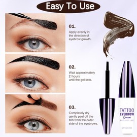 AmiCera Tattoo Eyebrow Gel Easy Peel Off, Brown Brow Tint Gel, Semi Permanent Eye Brow Dye, Waterproof Anti Smudge, Last Up to 3 Days, Eyebrow Tattoo Peel Off, Brown