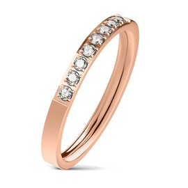 Bungsa Women's 8 Crystal Narrow Ring Stainless Steel Silver, Gold or Rose Gold, Stainless Steel, Crystal