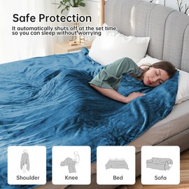 McJaw Heated Electric Blanket Soft Flannel Twin Size 62" x 84", Fast Heat, Machine Washable, Warm and Comfortable, 4 Heating Settings & 10 Hours Auto Shut-Off, Blue