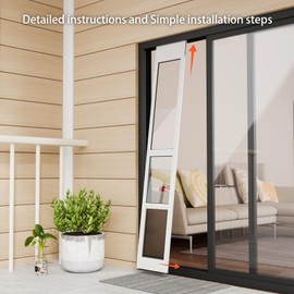 Doggy Door for Sliding Glass Doors, Adjustable Height 75 3/5" to 80", Aluminum Frame Sliding Door Dog Door Insert, Suitable for Medium Dogs Up to 30 lbs(Medium,White)