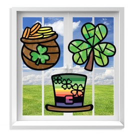 VHALE Suncatchers Craft 3 Sets (9 Cutouts) w Tissue Papers Stained Glass Effect Paper Sun Catcher Kit, Window Art, Classroom Crafts, Creative Art Projects, Kids Party Favors (St. Patrick's Day)